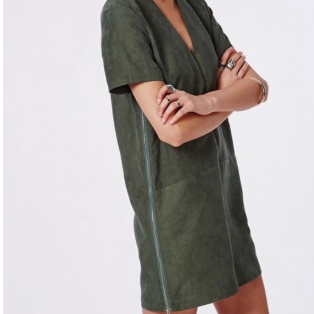 Missguided Olive Green Suede Dress